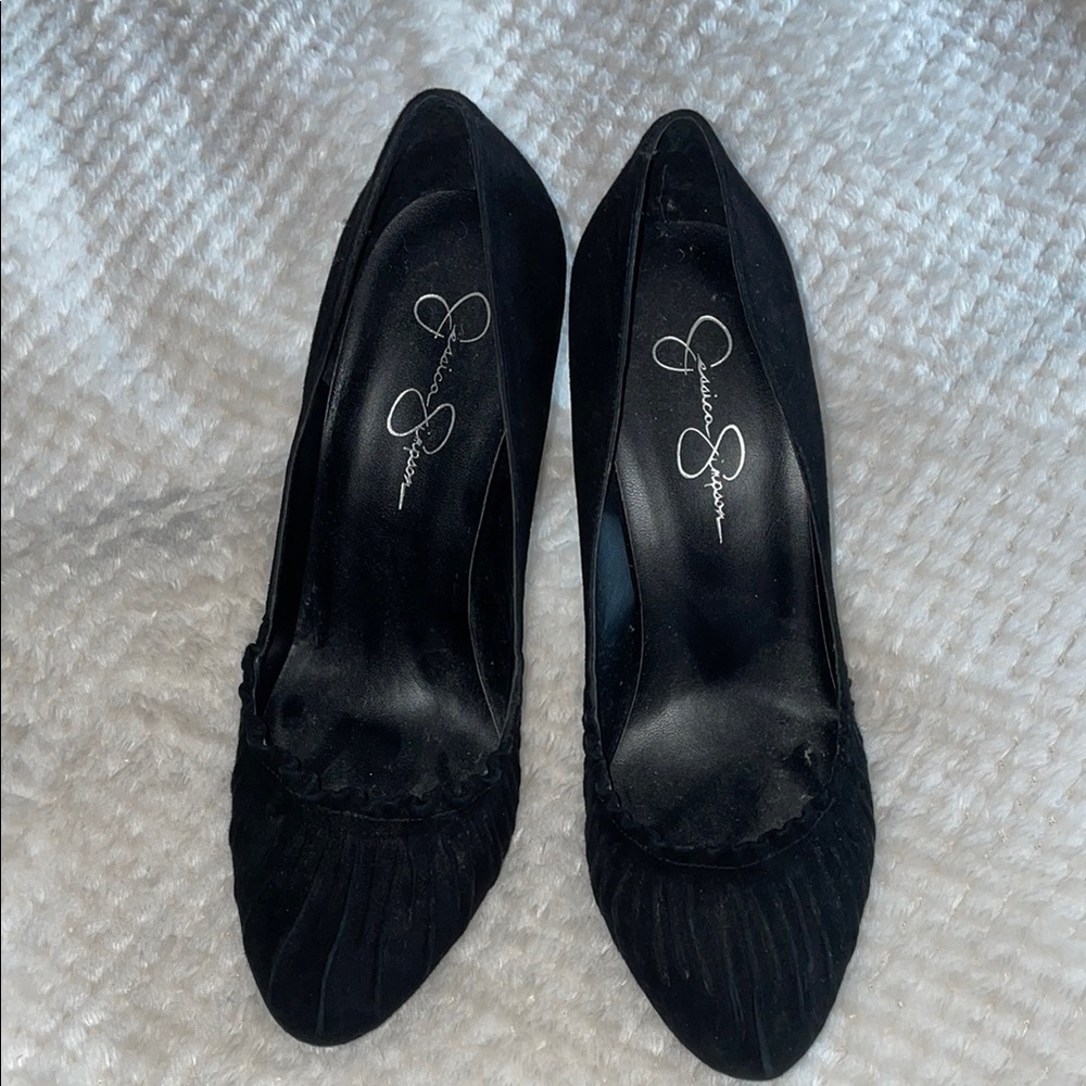 Jessica Simpson Black Suede Heels with Pleated Detail